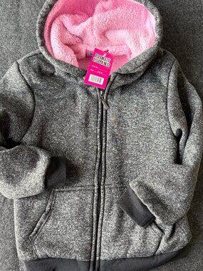 Coney Island Girls Sherpa Lined Zip Hoodie Gray Pink Size 14/16 NWT